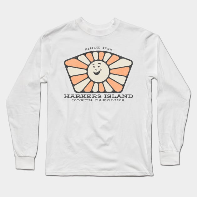 Harkers Island, NC Summertime Smiley Sunshine Long Sleeve T-Shirt by Contentarama